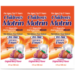 Children's Motrin Pain Reliever/Fever Reducer NSAID, 100 mg Ibuprofen, Original Berry 4 oz., 3 pk.